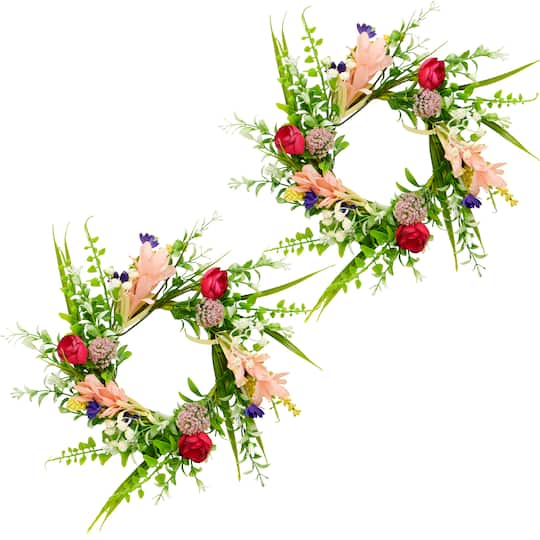 3.25" Multicolor Wild Artificial Spring Flower Candle Rings, 2ct.